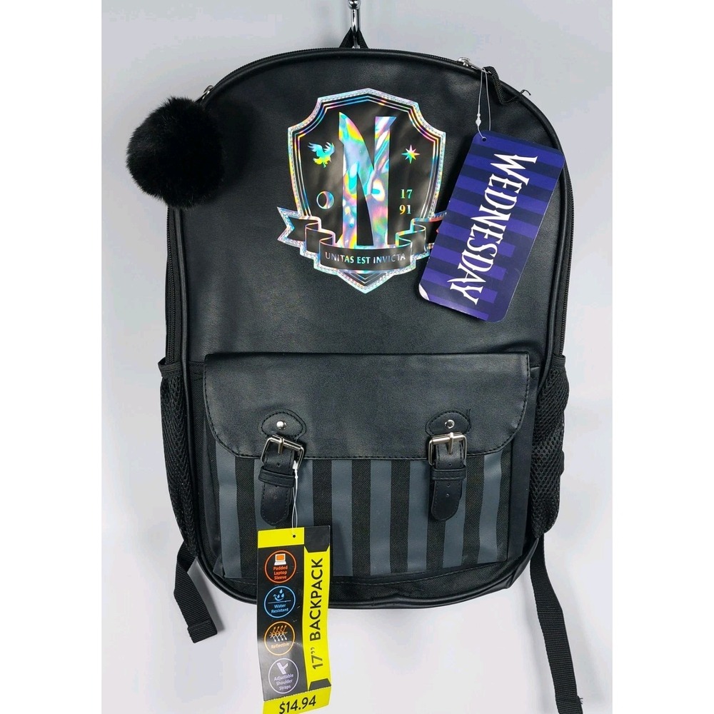 Wednesday Backpack Bag Addams Family Nevermore Academy 12"x17"x5" Black New